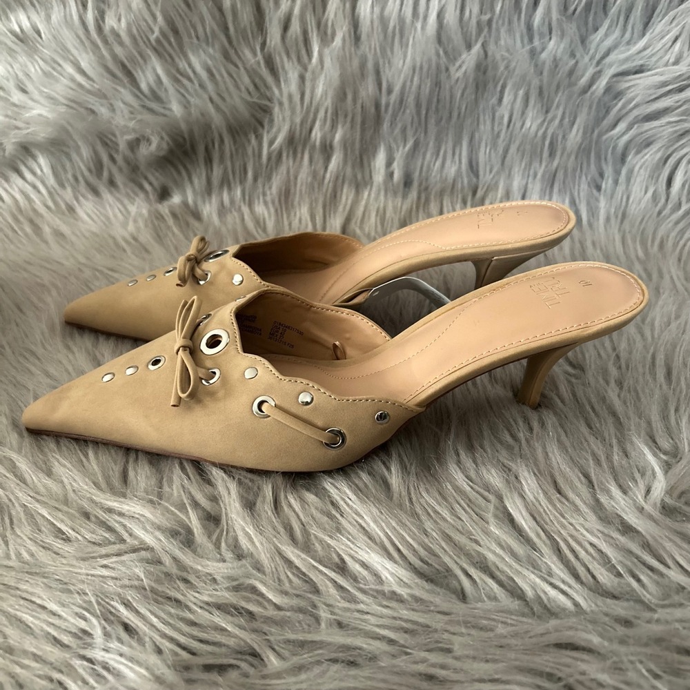 Time And Tru Stud Kitten Heel Women Size 10 Beige Studded Slip On Heels Shoes - Picture 7 of 8
